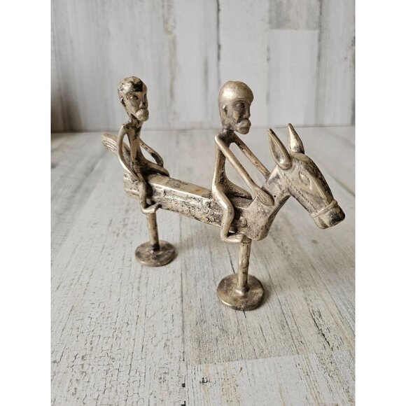 Vintage African‎ horse metal tribal brass statue figurine horseback riding men